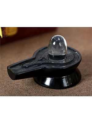 Crystal Lingam with Black Agate Yoni with Gift Box