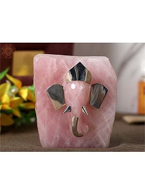 Silver With Natural Rose Quartz Handmade Carving Lord Ganesha Face with Gift Box