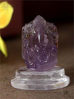 2" Small Lord Ganesha Idol in Natural Amethyst Stone With Crystal Base