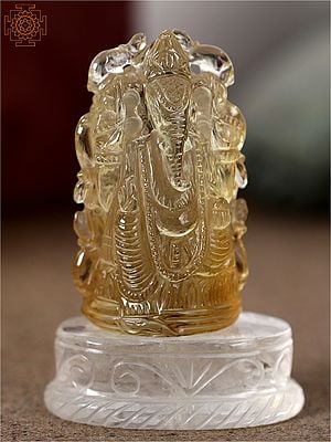 3" Small Lord Ganesha Made Of Natural Citrine | Crystal Base