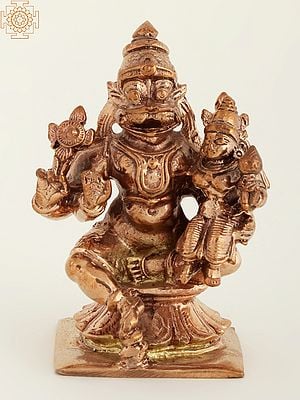 3" Small Lord Narasimha Bronze Statue with Devi Lakshmi