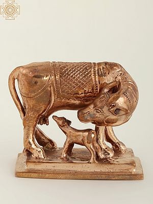 3" Small Golden Bronze Cow and Calf Statue