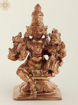 3" Small Lord Vishnu Sitting With Devi Lakshmi | Bronze Statue