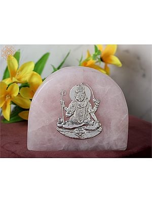 Silver Blessing Lord Shiva Idol on Rose Quartz Gemstone with Gift Box