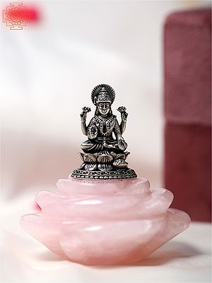Silver Goddess Lakshmi Idol Sitting on Rose Quartz Pedestal with Gift Box