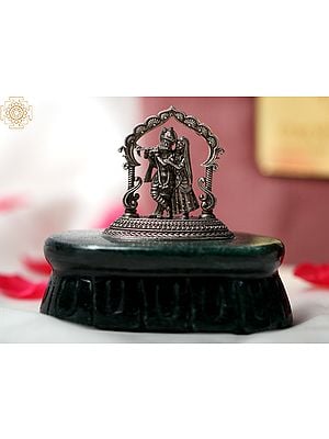 2" Small .999 Silver Radha Krishna on Green Aventurine Gemstone Base | With Gift Box