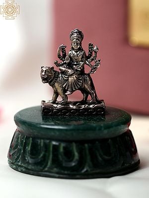 2" Small .999 Silver Durga Maa on Green Aventurine Gemstone Base | With Gift Box