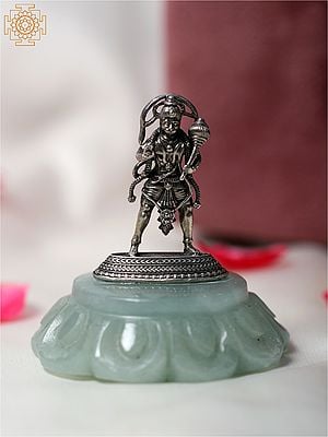 2" Small .999 Silver Standing Lord Hanuman on Light Green Aventurine Gemstone Base | With Gift Box