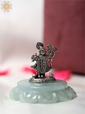 2" Small .999 Silver Shrinath Ji on Light Green Aventurine Gemstone Base | With Gift Box