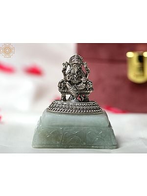 2" Small Silver Lord Ganesha Idol with Natural Aventurine Stone Base