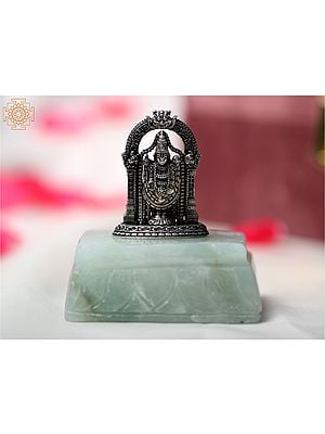 2" Small Tirupati Balaji Idol in Silver | Natural Aventurine Stone Base