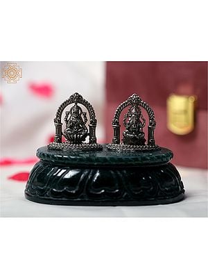 4" Small Goddess Laxmi And Ganesha Idols | Natural Green Aventurine Stone Base