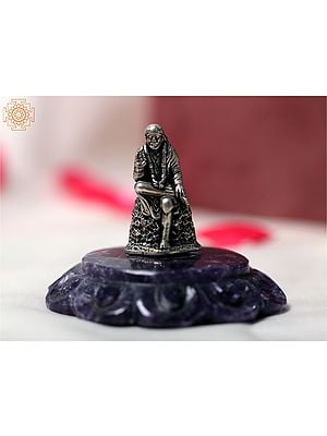2" Small Natural Amethyst Stone Base With Silver Sai Baba Idol