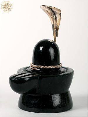 4" Small Natural Gemstone Shivling with Brass Snake Head