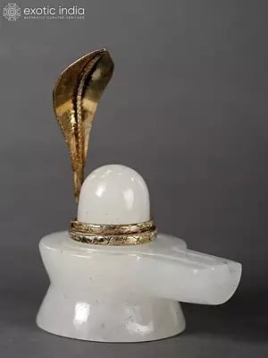 3" Small Natural White Quartz Shivling with Snake Head