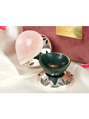 Pair of Gemstone Diya with Silver Plated Stand | Gift Box