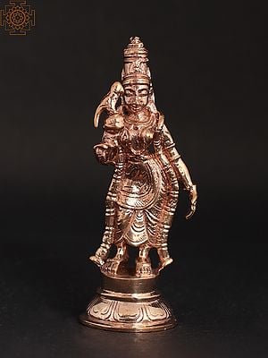 4" Small Goddess Andal Bronze Idol With Parrot