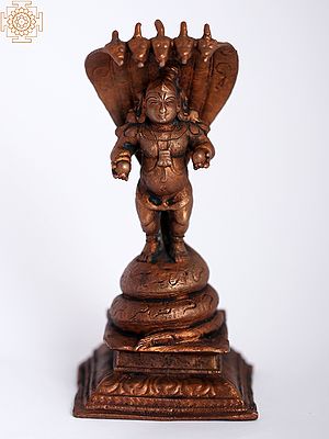 4" Small Copper Bal Krishna Idol with Adishesha
