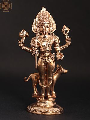 3" Small God Bhairava Bronze Statue with Dog | Handmade