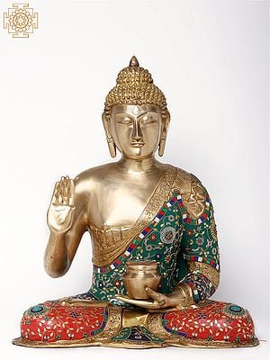 23" Lord Buddha Idol Seated With Medicine Bowl
