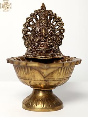 6" Small Lord Ganesha Lamp In Brass | Handmade