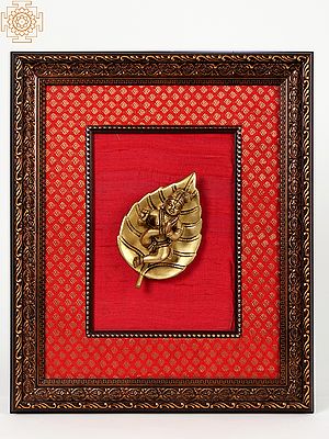 16" Wooden Framed Baby Krishna On Leaf | Brass Statue | Wall Hanging