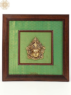 11" Framed Brass Goddess Durga Face Wall Hanging