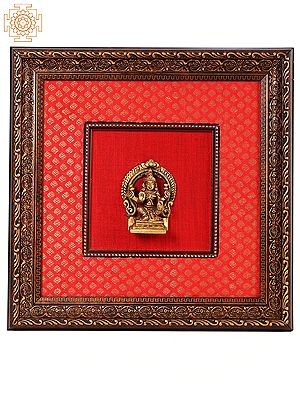 13" Brass Blessing Goddess Lakshmi With Wooden Frame | Wall Decor
