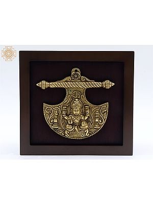 12" Fan Shape Sitting Goddess Lakshmi | Wood and Brass Wall Hanging Frame