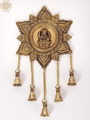 15" Devi Lakshmi Wall Hanging with Dangling Bells in Brass
