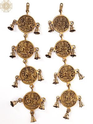 24" Pair of Ashta Lakshmi Wall Hanging Bells in Brass