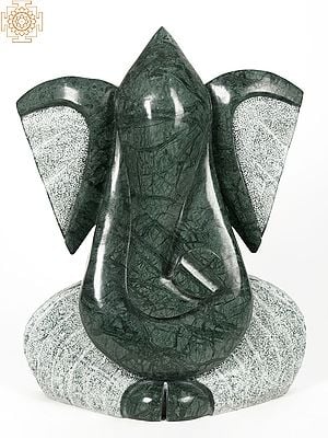 26" Large Ears Ganesha Modern Green Stone Statue