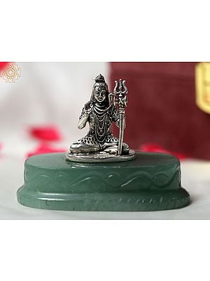 Silver Blessing Shiva on Light Green Aventurine Gemstone with Gift Box