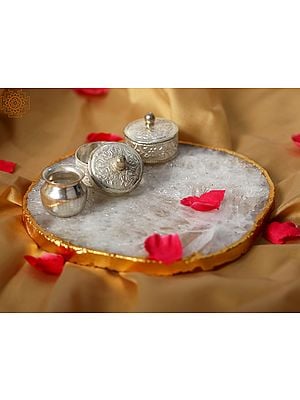 Clear Quartz Plate with Kumkum Box and Gangajali | with Gift Box