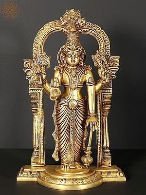 13" Standing Lord Vishnu Brass Statue with Kirtimukha Arch