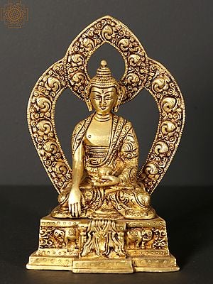 8" Lord Buddha Brass Statue in Earth Touching Gesture