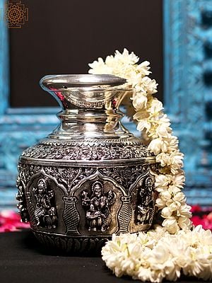 7" 92.5 Silver Ashta Lakshmi Kalash | Ritual & Puja Items