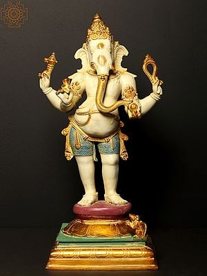 19" Colored Standing Bhagawan Ganesha | Brass Statue