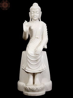 36" Large White Marble Seated Budhha Sculpture