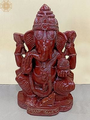12" Bhagawan Ganapati in Red Serpentine Stone