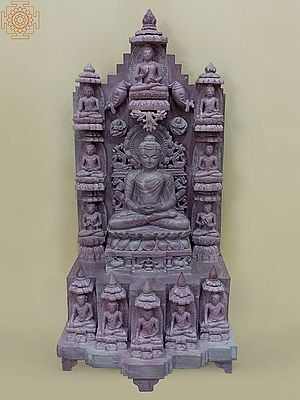 12" Lord Buddha Statue in Dhyana Mudra | Pink Serpentine Stone
