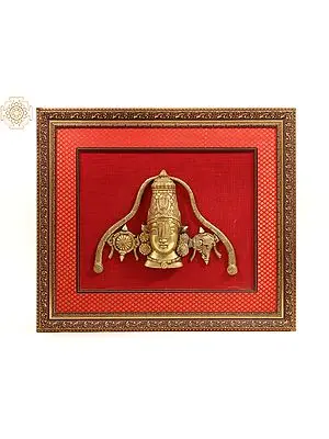 29" Wooden Framed Lord Balaji Idol with Shanka & Chakra | Wall Hanging