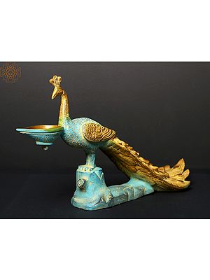 16" Brass Peacock Figurine Oil Lamp