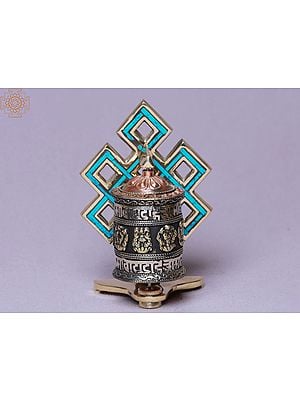 5" Ashtamangala Spinning Prayer Wheel with Endless Knot | Made In Nepal