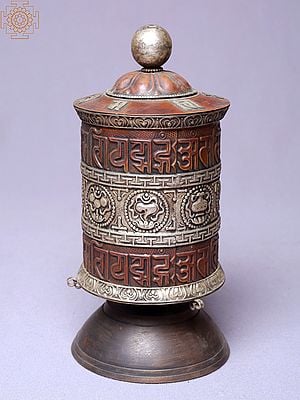 8" 2 Colors Silver Plated Brown Table Mane (Prayer Wheel) | Made In Nepal
