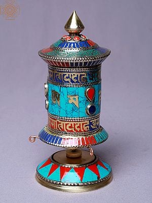 6" Spinning Prayer Wheel with Stone Work | Made In Nepal