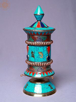 10" Stone Setting Double Tar Table Prayer Wheel | Made In Nepal