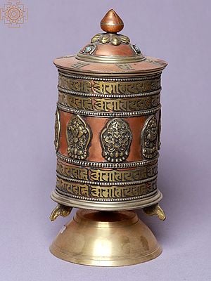 8" Ashtamangala 4 Lines Mantra Table Prayer Wheel | Made In Nepal