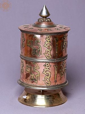 10" Two Lines Tibetan Letter Mantra Table Prayer Wheel | Made In Nepal