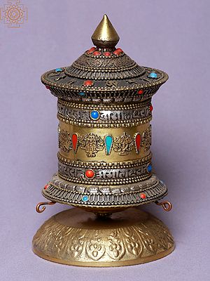 6" Filigree Ashtamangala Prayer Wheel/Mane | Table Piece | Made In Nepal